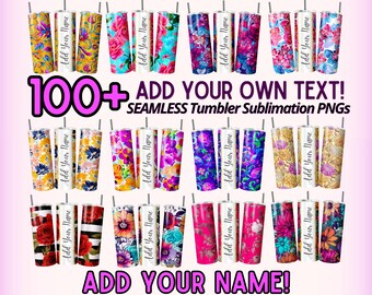 Floral Add Your Name Tumbler Wrap Bundle, Seamless 20oz Skinny Tumbler Wrap Sublimation PNGs, Personalize Add Your Own Text Tumbler PNG