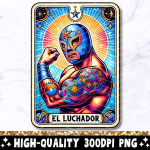 El Luchador Tarot Karte PNG, lustiges mexikanisches Wrestler Sublimationsdesign, Spanisch Lucha Libre Loteria Tarot T-Shirt Becher PNG, digitaler Download