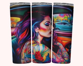 Chicana Tumbler Wrap, Sublimación de envoltura de vaso flaco de 20 oz PNG, Descarga instantánea, Envoltura de vaso recto + cónico PNG, Diseño de vaso Chola