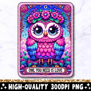 Hibou dont vous avez besoin est amour Tarot carte PNG, conception de sublimation hibou, sorcière gothique hibou céleste amant T-Shirt tasse fichier PNG, hibou en téléchargement numérique