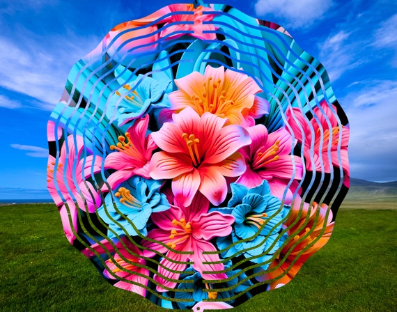 3D Flowers Wind Spinner PNG, Colorful Wind Spinner Sublimation Design, Instant Download, 2D Floral Wind Spinner Sublimation Template PNG