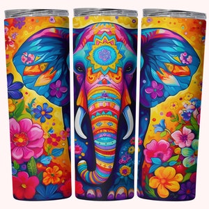 Pretty Elephant Tumbler Wrap, 20oz Skinny Tumbler Wrap Sublimation PNG, Instant Download, Straight & Tapered Tumbler Wrap Elephant PNG