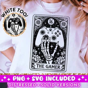 La carta del tarot del jugador SVG PNG, diseño de sublimación de esqueleto, diseño de camiseta para juegos Witchy Vibes, videojuego png SVG Cut File Descarga digital