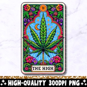 La carta del tarot alto PNG, divertido diseño de sublimación de cannabis 420, colorida camiseta de fumador de hierba bruja, taza PNG archivo, descarga digital