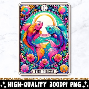 Die Pisces Tarot Karte PNG, Sternzeichen Sublimationsdesign, Witchy Vibes Celestial Pisces Zeichen Gothic Tarot T-Shirt Becher PNG-Datei, digitaler Download