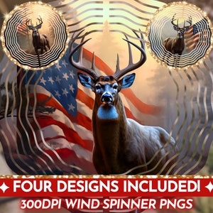 Deer American Flag Wind Spinner PNG, Buck Deer USA Wind Spinner Sublimation Design, Hunting Windspinner Template PNG File, Digital Download