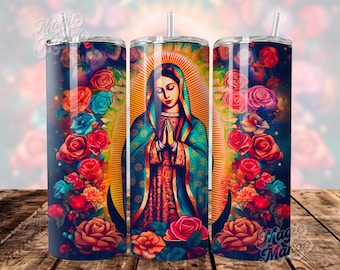 Virgen De Guadalupe SEAMLESS Tumbler Wrap, 20oz Virgencita Mexican Latina Tumbler Wrap Sublimation Design PNG, Virgen Mary Digital Download