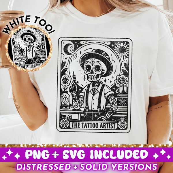 The Tattoo Artist Tarot Card SVG PNG, Skeleton Sublimation Design, Witchy Tattooist Skull T-Shirt Mug Png SVG Cut File, Digital Download