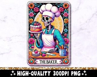 The Baker Tarot Card PNG, Cooking Skeleton Sublimation Design, Baking Skull Cook Witchy Chef Tarot T-Shirt Mug PNG File, Digital Download