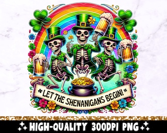 Shenanigans Funny St Patricks PNG, Sarcastic Skeleton Sublimation Design, Cool Trendy St Paddys Day Skull Leprechaun PNG File Download