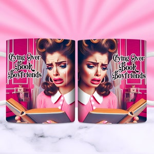 Book Boyfriends Funny Retro Mug Wrap For Women, 11oz and 15oz Mug Wrap Sublimation Design, Book Reader Novel Lover Mug PNG, Digital Download image 5