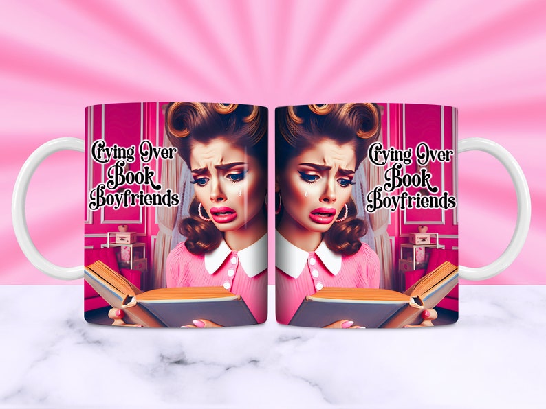 Book Boyfriends Funny Retro Mug Wrap For Women, 11oz and 15oz Mug Wrap Sublimation Design, Book Reader Novel Lover Mug PNG, Digital Download image 5
