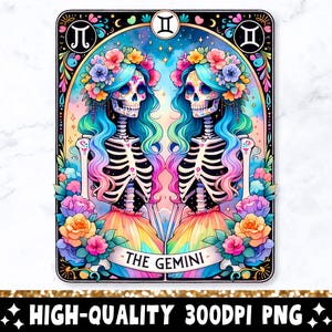 Die Gemini-Tarot-Karte PNG, Sternzeichen-Sublimationsdesign, Witchy Vibes Celestial Gemini-Zeichen-Gothic-Tarot-T-Shirt-Becher PNG-Datei, digitaler Download