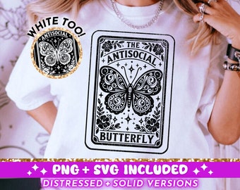 Den antisociala fjärilstarotkortet SVG PNG, rolig häxig introvert sublimeringsdesign, himmelsk sarkastisk png SVG-klippfil, ladda ner