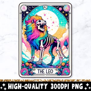 De Leo Tarotkaart PNG, Zodiac Sublimatie Design, Witchy Vibes Celestial Leo Sign gotische leeuw Tarot T-shirt mok PNG-bestand, digitale download
