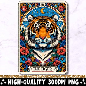 Die Tiger-Tarot-Karte PNG, Tiger-Sublimationsdesign, Witchy Vibes Gothic Tiger Coole trendige T-Shirt-Becher PNG-Datei, sofortiger digitaler Download