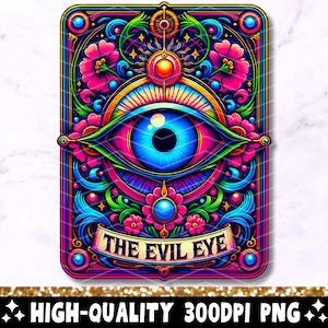 The Evil Eye Tarot Card PNG Sublimation Design, Witchy Vibes Celestial Mati Cool Trendy T-Shirt Mug PNG File, Mal De Ojo Digital Download