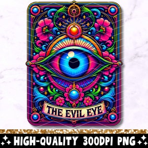 The Evil Eye Tarot Card PNG Sublimation Design, Witchy Vibes Celestial Mati Cool Trendy T-Shirt Mug PNG File, Mal De Ojo Digital Download