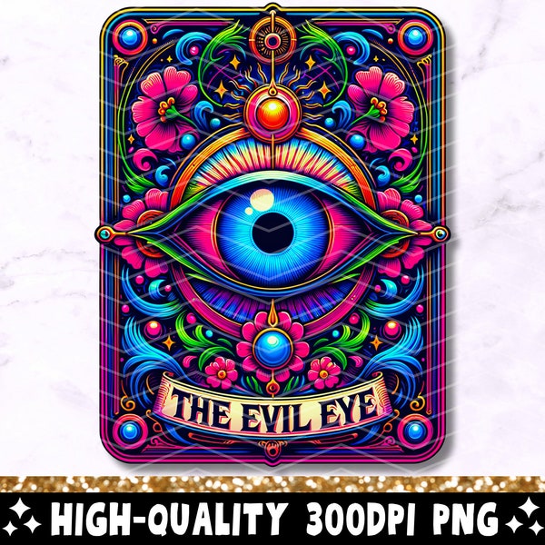 The Evil Eye Tarot Card PNG Sublimation Design, Witchy Vibes Celestial Mati Cool Trendy T-Shirt Mug PNG File, Mal De Ojo Digital Download