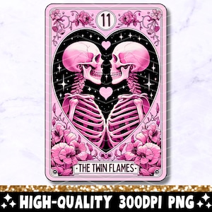 La carta del tarot de las llamas gemelas PNG, diseño de sublimación de esqueletos enamorados, amantes de las vibraciones brujas camiseta del tarot gótico taza calavera PNG Descarga de moda