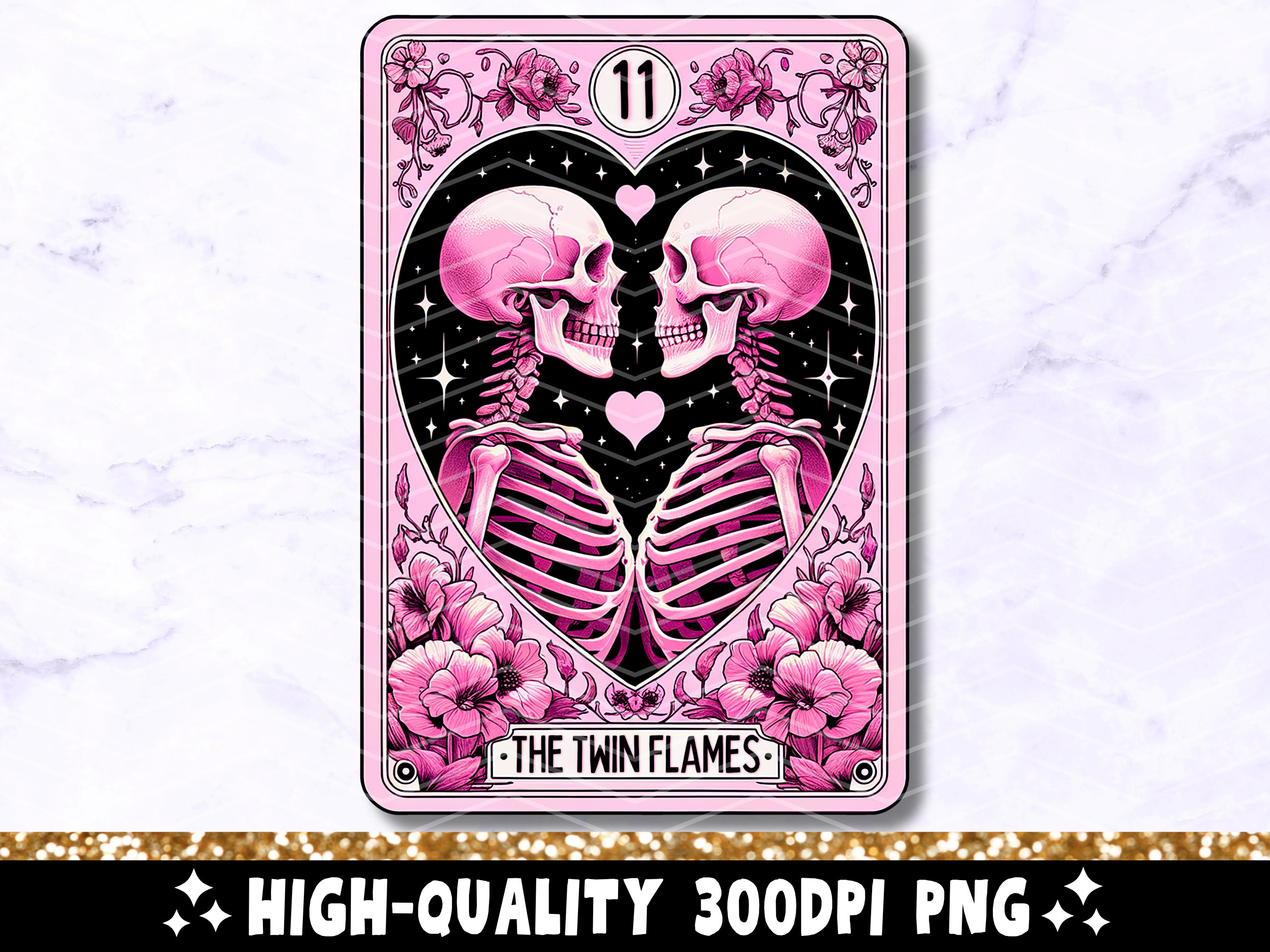 The Twin Flames Tarot Card PNG, Skeletons in Love Sublimation