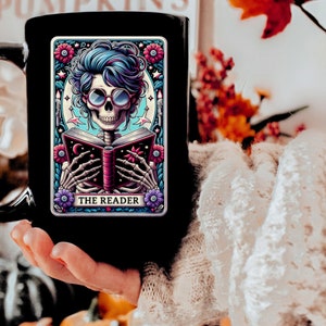 The Reader Tarot Card PNG, Reading Skeleton Sublimation Design, Book Lover Booktrovert Skull Tarot T-shirt Mug PNG File, Digital Download image 2