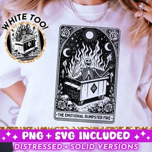 Lixeira Emocional Fogo Carta de Tarô Engraçada SVG PNG, Design de Sublimação de Esqueleto Sarcástico, Camiseta Witchy Sassy SVG Arquivo Download Digital