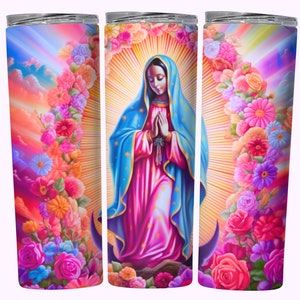 Virgencita Tumbler Wrap, 20oz Skinny Tumbler Wrap Sublimation PNG, Straight + Tapered Tumbler Wrap, Virgen De Guadalupe Tumbler Design PNG