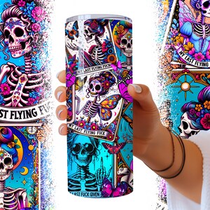 Sarcastic Tarot Cards Tumbler Wrap, Sweary Witchy Skeleton 20oz Skinny Straight Tumbler Wrap Sublimation Design, Funny Tumbler PNG Download image 4