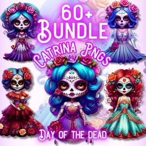Paquete PNG del Día de los Muertos Catrina, Clip Art de Calavera de Azúcar, Diseños de Sublimación del Día de Los Muertos PNG, Muñeca Mexicana, Descarga Digital Instantánea