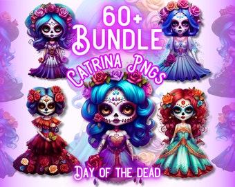 Day Of The Dead Catrina PNG Bundle, Sugar Skull Clip Art, Dia De Los Muertos Sublimation Designs PNG, Mexican Doll, Instant Digital Download