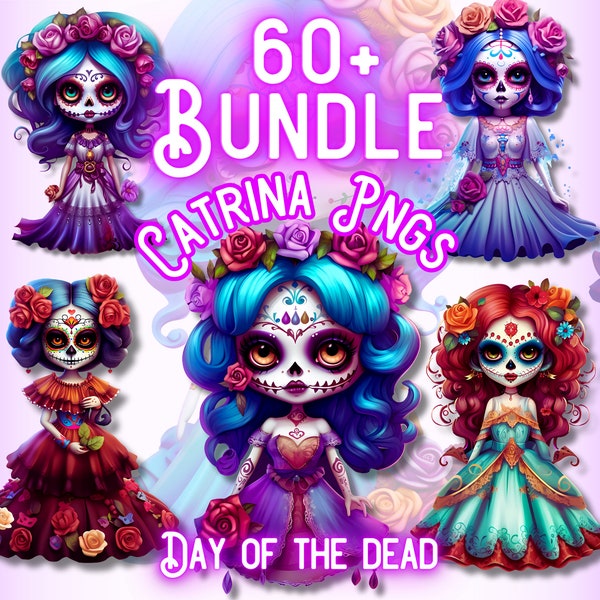 Day Of The Dead Catrina PNG Bundle, Sugar Skull Clip Art, Dia De Los Muertos Sublimation Designs PNG, Mexican Doll, Instant Digital Download