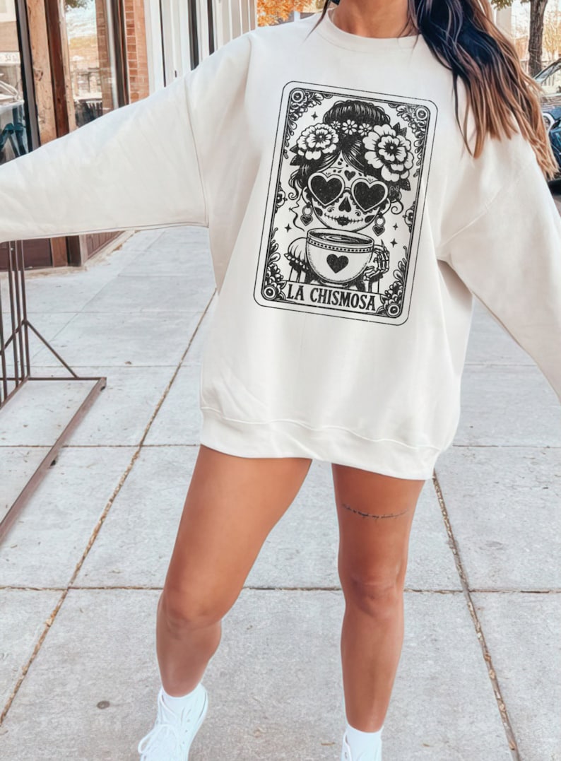 La Chismosa Funny Tarot Card SVG PNG, Latina Skeleton Sublimation Design, Spanish Chisme Mexican Skull T-Shirt Mug Png SVG Cut File Download image 4