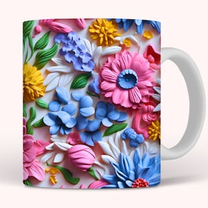 3D Flowers Mug Wrap, 11oz and 15oz Mug Sublimation Design, 3D Floral Mug Wrap PNG, 11oz Mug Design, 15oz Mug Design, 3D Digital Download