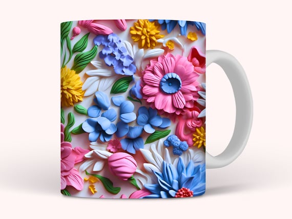 3D Flowers Mug Wrap, 11oz and 15oz Mug Sublimation Design, 3D Floral Mug Wrap PNG, 11oz Mug Design, 15oz Mug Design, 3D Digital Download
