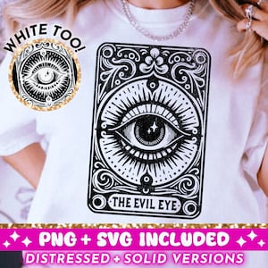 La carta del Tarot del Mal de Ojo SVG PNG, Diseño de sublimación Witchy Evil Eye, Diseño de camiseta del Tarot Mal De Ojo png SVG Cut File, Descarga digital