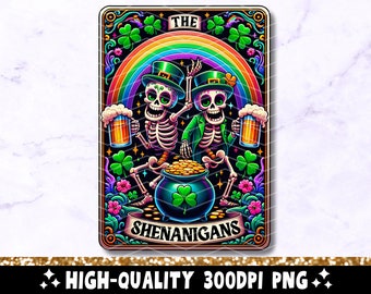 The Shenanigans Funny Tarot Card PNG, Skeleton St Patricks Sublimation Design, Lucky Leprechaun Skull Shamrock PNG File, Digital Download