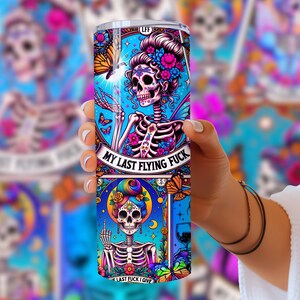 Sarcastic Tarot Cards Tumbler Wrap, Sweary Witchy Skeleton 20oz Skinny Straight Tumbler Wrap Sublimation Design, Funny Tumbler PNG Download image 8