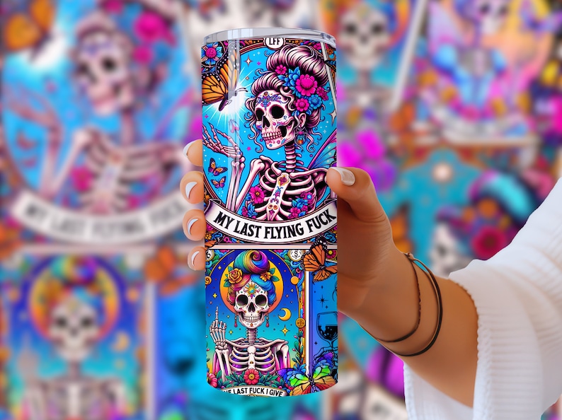 Sarcastic Tarot Cards Tumbler Wrap, Sweary Witchy Skeleton 20oz Skinny Straight Tumbler Wrap Sublimation Design, Funny Tumbler PNG Download image 8