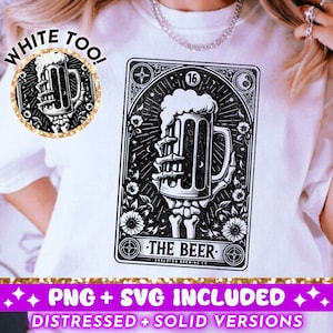 La carta del tarot de la cerveza SVG PNG, divertido diseño de sublimación de esqueleto, vibraciones brujas sarcásticas amantes de la cerveza de moda SVG Cut File png, Descarga digital