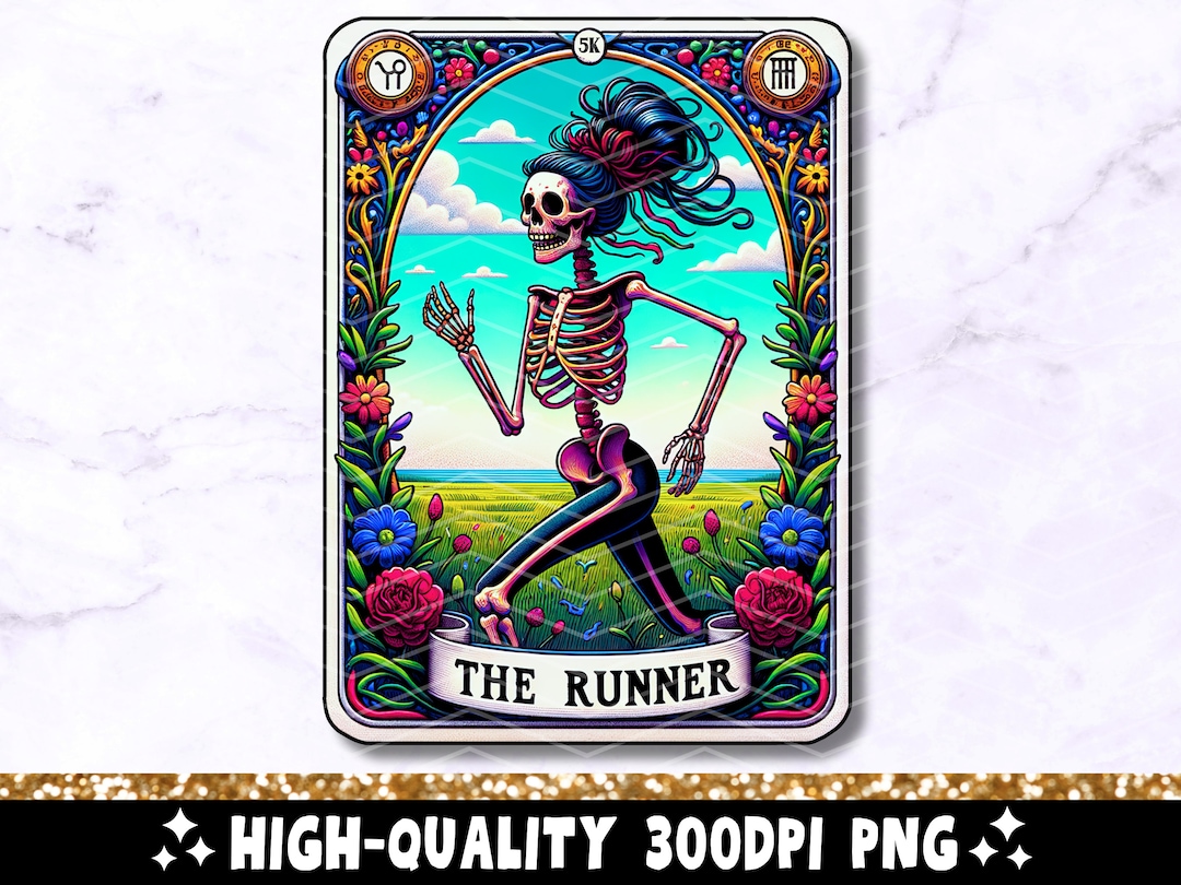 The Runner Tarot Card PNG, Running Skeleton Sublimation Design, Funny