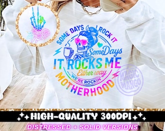 Maternità rock iridescente PNG, Scheletro divertente, Sarcastico, Vita da mamma, Design a sublimazione, Maglietta popolare, Tazza, Teschio alla moda, Mama PNG, Scarica