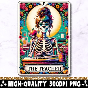 Le professeur de Tarot carte PNG, sublimation squelette, sorcière drôle enseignement tête de mort Tarot T-shirt tasse fichier PNG, professeur téléchargement numérique