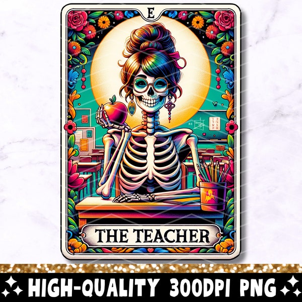 Le professeur de Tarot carte PNG, sublimation squelette, sorcière drôle enseignement tête de mort Tarot T-shirt tasse fichier PNG, professeur téléchargement numérique