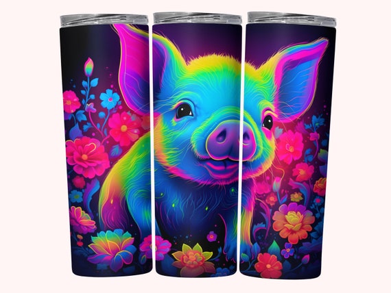 Neon Pig Tumbler Wrap, 20oz Skinny Tumbler Sublimation Design, Instant Download, Straight & Tapered Tumbler Design, Pig Tumbler PNG Template