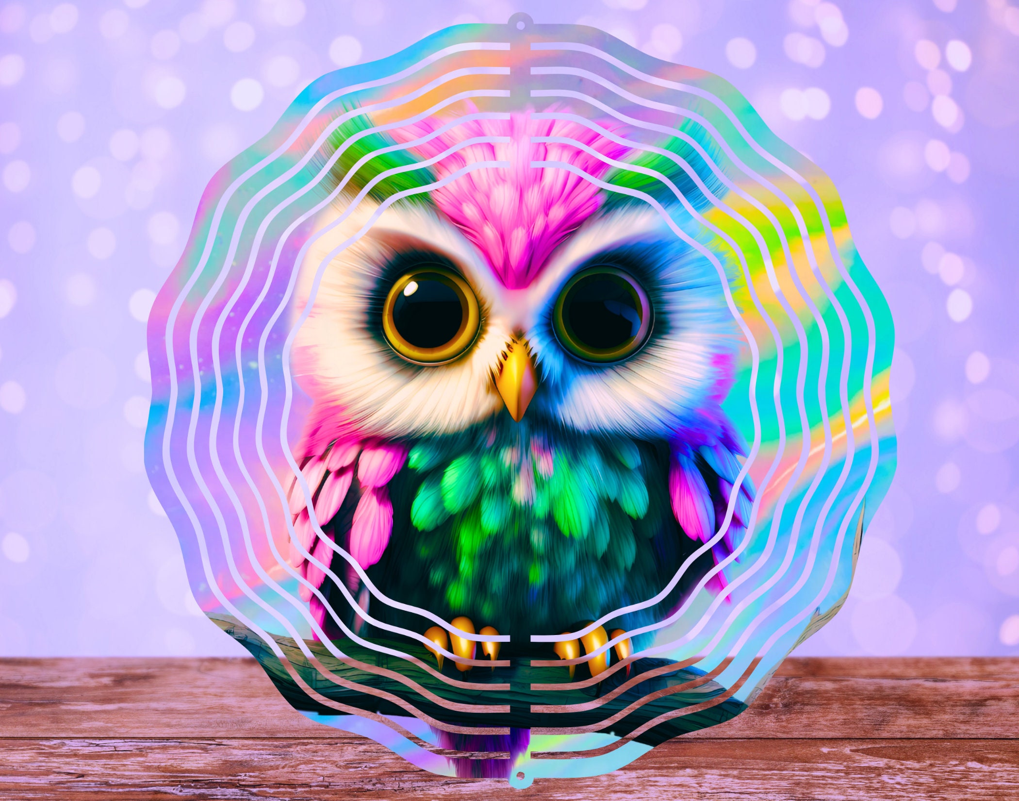 Neon Owl Wind Spinner PNG, Wind Spinner Sublimation Design, Instant Digital Download, Cute Baby Owl 