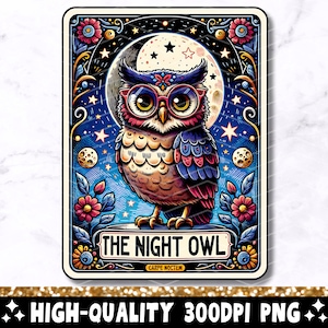 La carta del tarot del búho nocturno PNG, diseño de sublimación del búho de la frase divertida, archivo PNG de la taza del amante del búho de moda gótico brujo, descarga digital