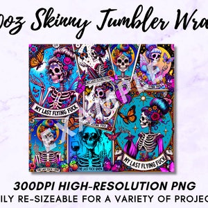 Sarcastic Tarot Cards Tumbler Wrap, Sweary Witchy Skeleton 20oz Skinny Straight Tumbler Wrap Sublimation Design, Funny Tumbler PNG Download image 9