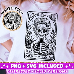 The Plant Lady Tarot Card SVG PNG, divertido diseño de sublimación de jardinero esqueleto, camiseta amante de las plantas brujas SVG png, archivo de corte Descarga digital
