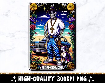 El Chicano Tarot Card PNG, Funny Mexican Chingón Sublimation Design, Spanish Skeleton Trendy Skull Latino T-Shirt Mug Loteria PNG, Download